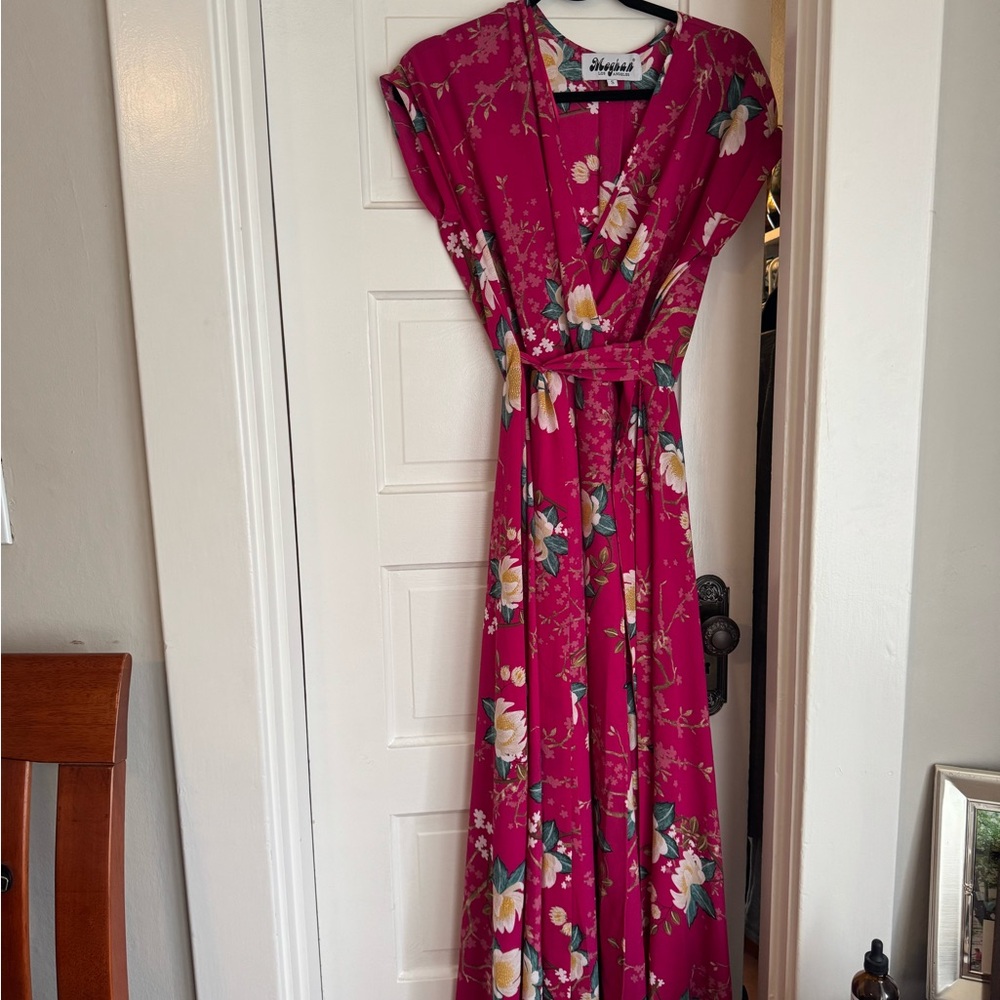 Meghan LA Fuchsia Floral Wrap Maxi Dress